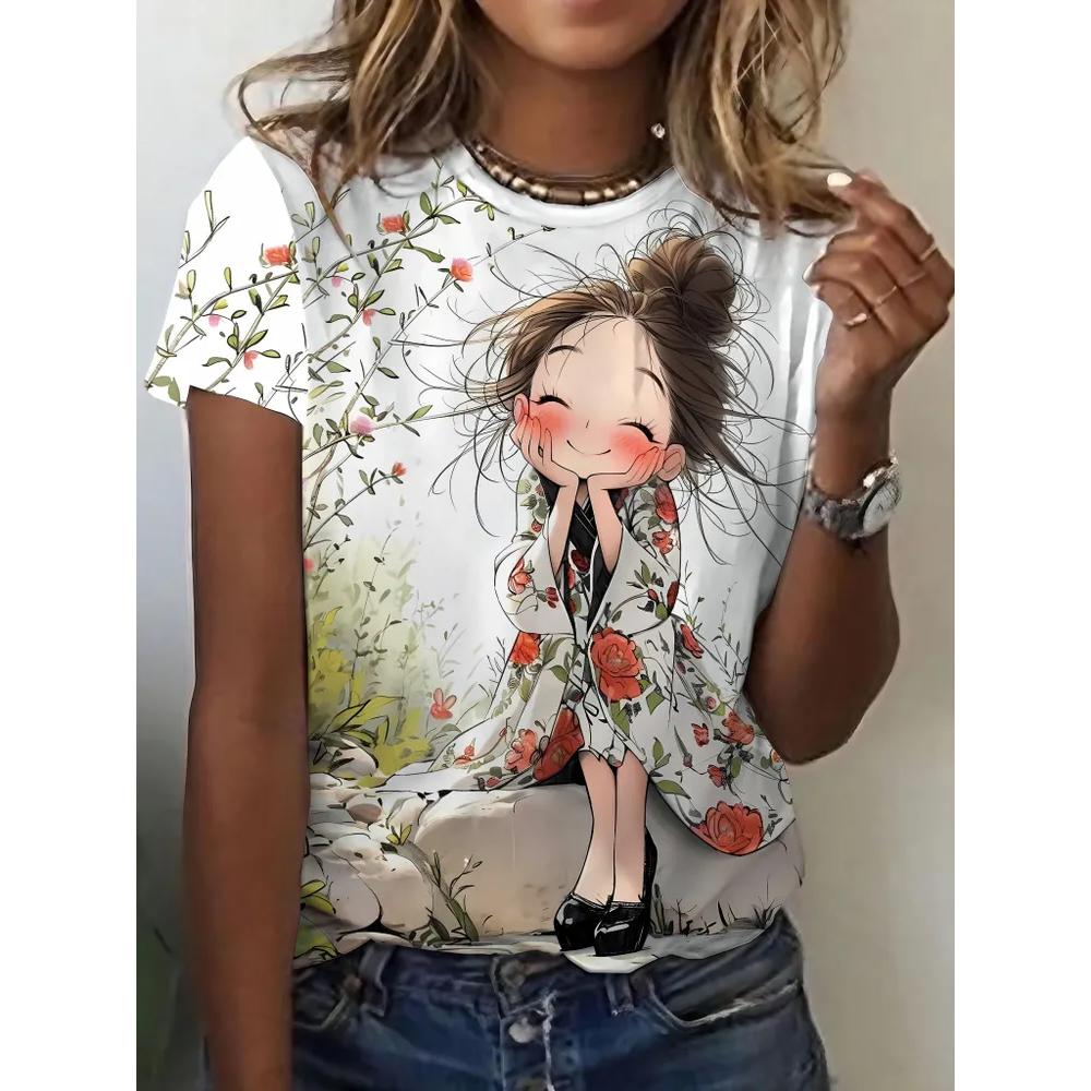 Fashion Women's Printed T-Shirt Casual Versatile Short Sleeve Daily Comfort Short Sleeve Simple T-Shirts Women’s