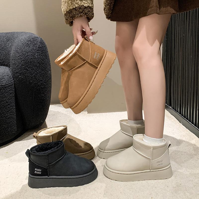 Muffin Thick-soled Snow Boots Women's 2025 Waterproof Short Tube Heightening Cotton Shoes Warm Velvet Bread Shoes New In Winter