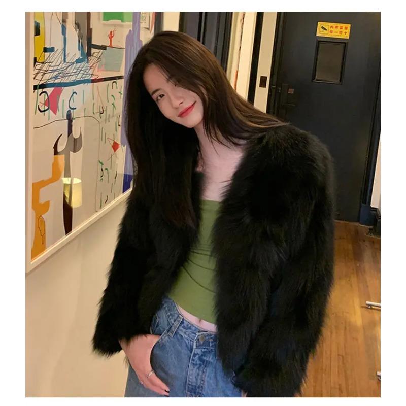 

2024 Осень Зима Новая Женская Шуба Из Искусственного Меха Модная Повседневная Женская Шуба Из Искусственного Лисого Меха Короткая Свободная Удобная Зимняя Куртка L чёрный