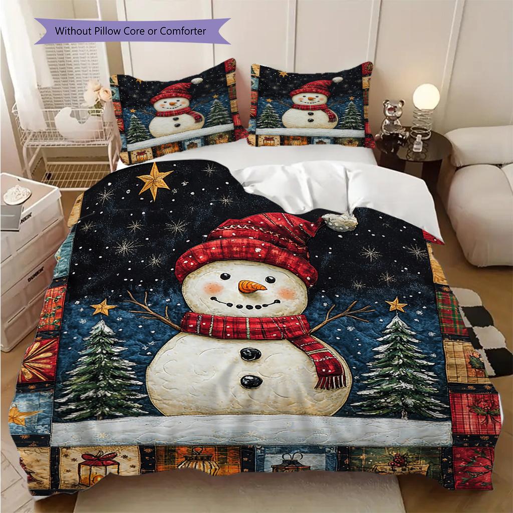 snowman Pattern Bedding Quilt Set Quilt Cover Pillowcase Home Decoration Birthday Gift (1 * duvet cover + 2 * pillowcase, without core)