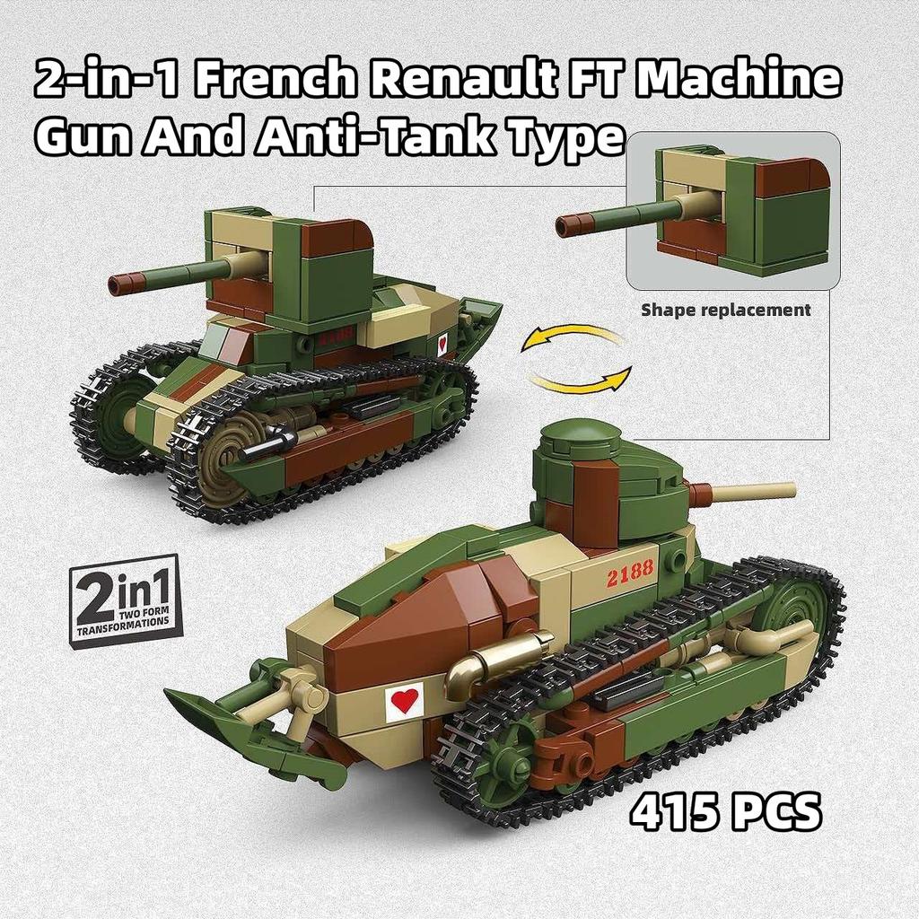 415 Bucăți Blocuri de Construcție Model Istoric Militar French Renault FT Tip Mitralieră și Antitanic NO.300035 Kit Model pentru Colecționari