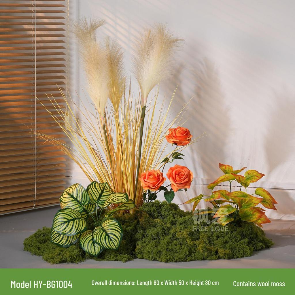 Luxury Faux Green Plant and Flower Decor - Indoor Moss and Grass Clusters for Elegant Landscaping.