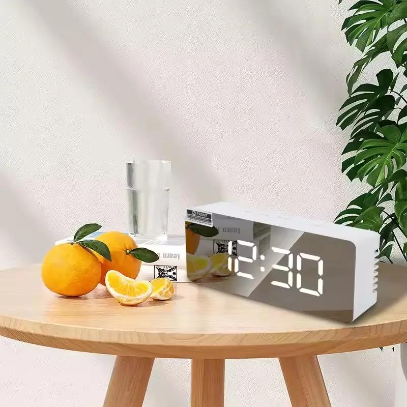 Digital Alarm Clock LED Mirror Clock Large LCD Display Electronic Clocks Noiseless Table Clocks With Temperature Calendar Watch