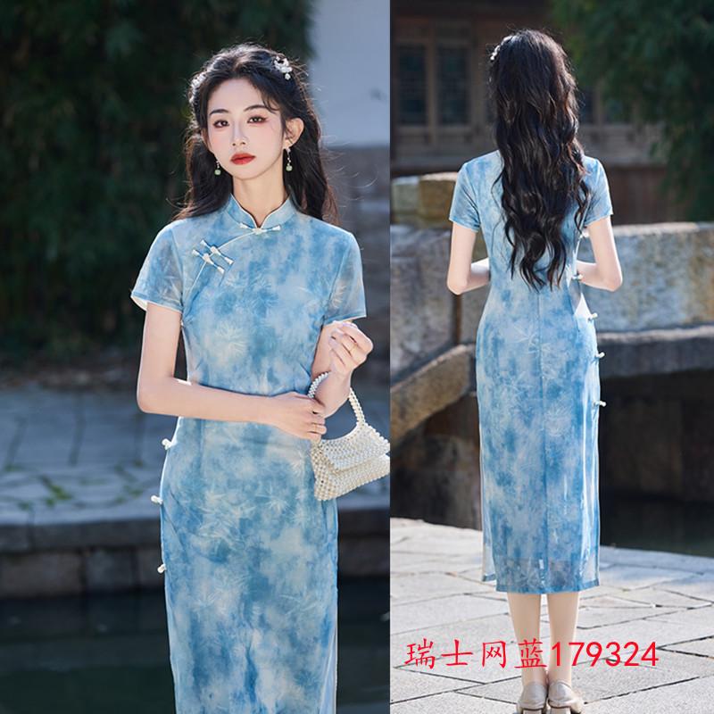 Retro national style young Swiss net long short-sleeved cheongsam spring new improved new Chinese daily cheongsam