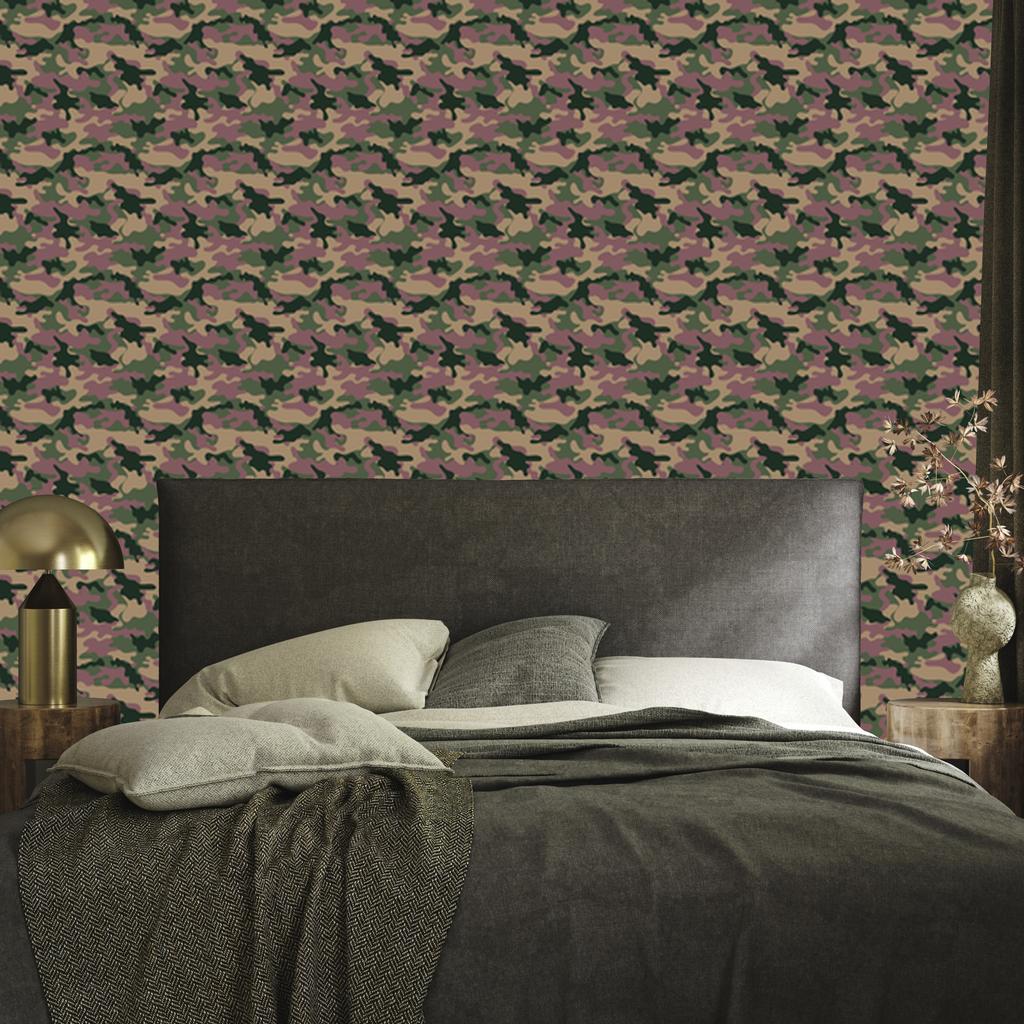 Military Camouflage Wallpaper Brown, Red and Bottle Green 50x1000