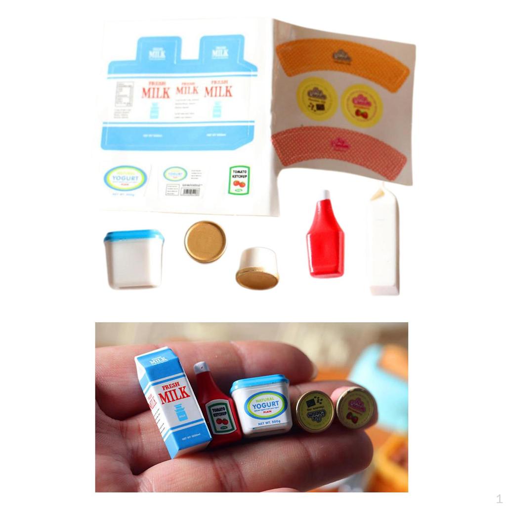 5x 1:12 Mini Tomato Sauce Milk Yogurt Ice Cream Simulation Room Decor