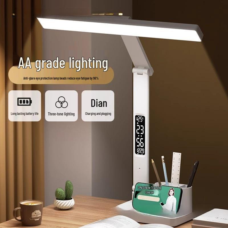AA Grade Eye Protection Desk Lamp with Clock for Students - Anti-Myopia and USB Charging