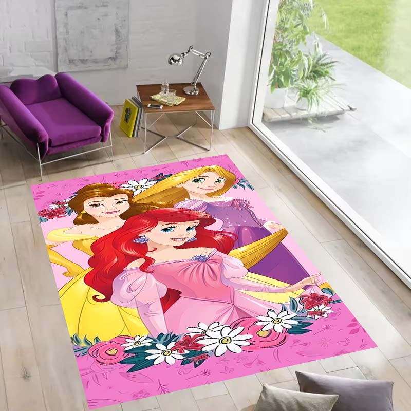 Multiple styles of Disney princess-themed rugs: Dreamy party rugs, large-area non-slip, washable mats, suitable for playrooms,