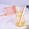 Minimalist Iron Art Metal Pen Holder with Hollow Design for Desktop Stationery Organization