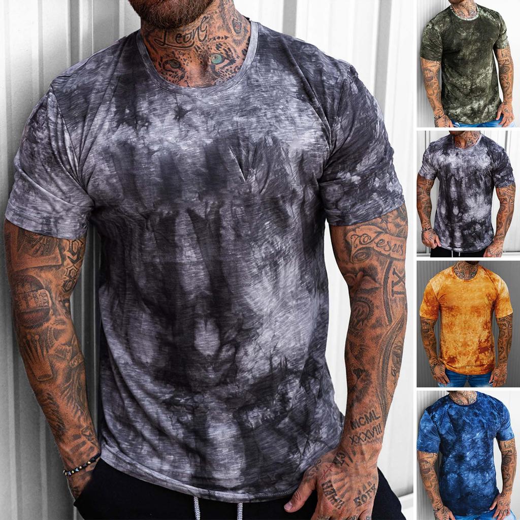 Men Spring Summer Casual Slim  Printed Short Sleeve T Shirt Top Blouse