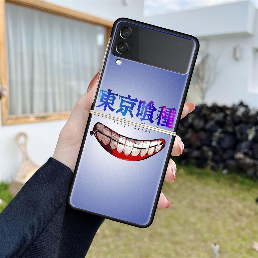 Luxury Case For Samsung Galaxy Z Flip 4 3 5G Black PC Hard Phone Cases Fashion Back Cover ZFlip Funda Anime Tokyo Ghoul Shell