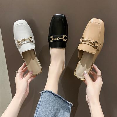 High Heels Women's New Spring and Autumn 2024 Square Head Thick Heel Shallow Mouth Bag Head Low Heel One Pedal Outer Wear Versatile Slippers