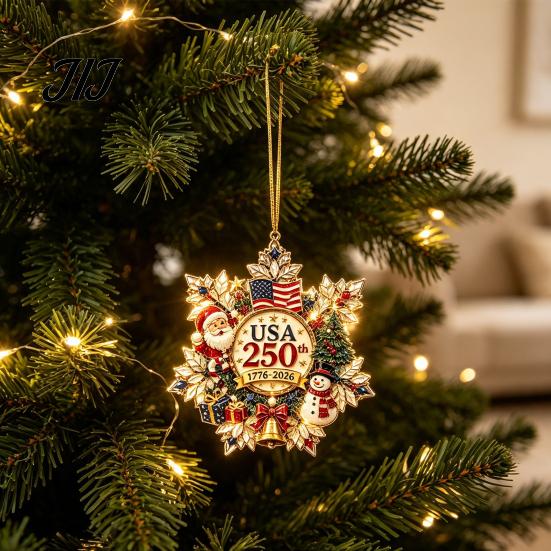 Acrylic Santa Pendant Decorations Christmas Hanging Ornament, Double Side Printed 250th Anniversary Whimsical Tree Baubles for Tree, 2D Flat