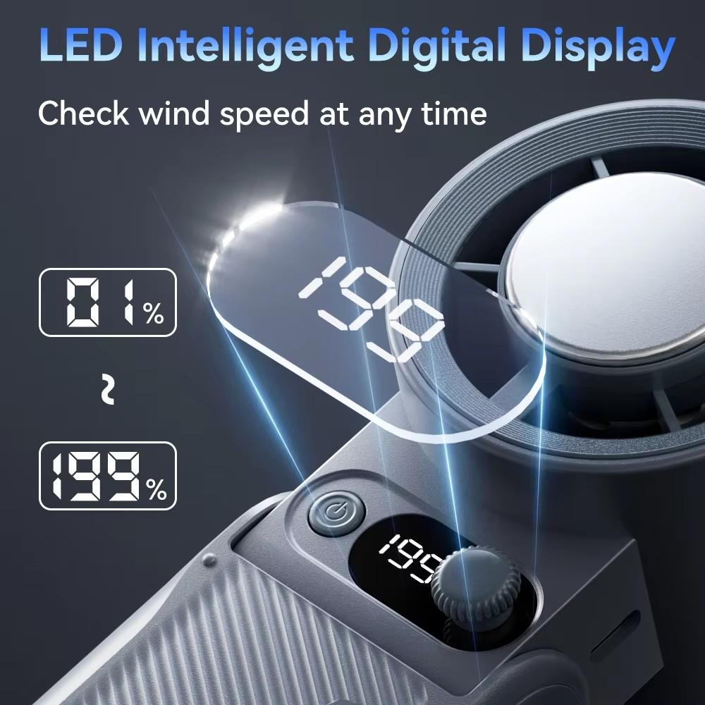 Portable Handheld Cooling Fan 199Gear Strong Wind Speed LED Digital Display 135°Foldable 3-in-1 Handheld Tubro Fan 8000mAh F5PRO