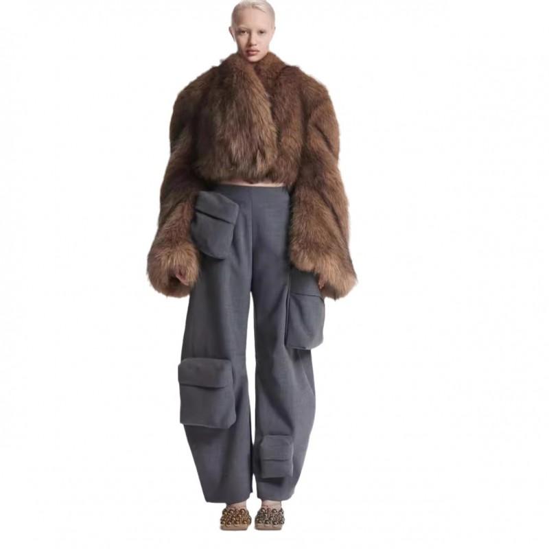 Womens Short Faux Fur Jacket Vintage Unique 2-Wear Plush Coat Fall Winter