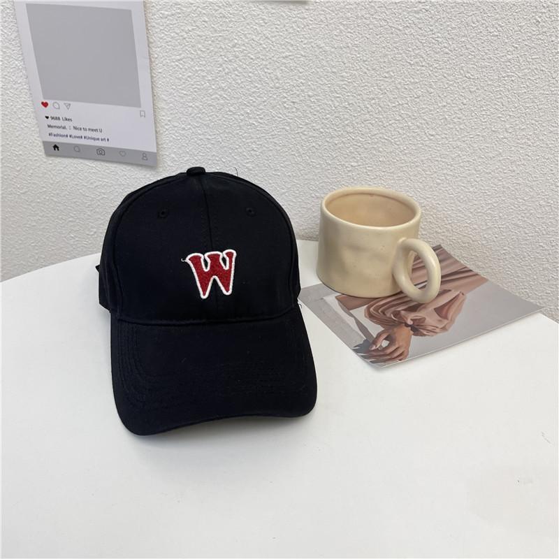 W letter deep top wide brim baseball cap sunshade women's spring and summer large head circumference peaked cap showing small face soft top men