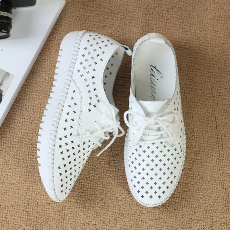 2025 Summer Sneaker Women Platform Shoes Female Genuine Leather Walking Flat Sandals for Women Breathable Comfort Vacation Shoes