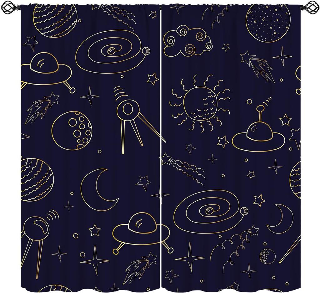 Solar System Window Curtains, Outer Space Space Astronaut Galaxy Window Treatments for Kids Boys Girls Bedroom Living Room