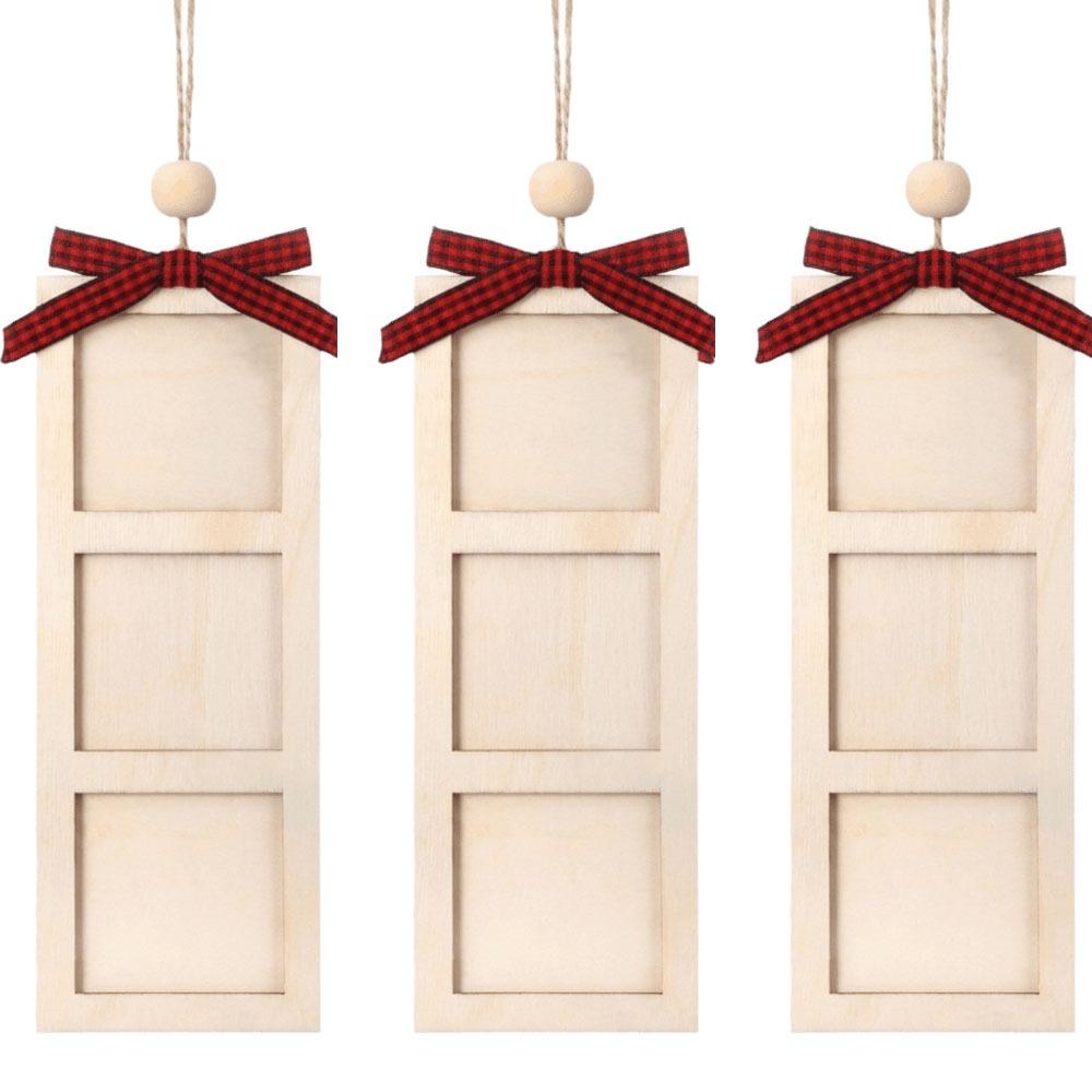 1/3pcs Creative Wooden Christmas Photo Frame Handmade DIY Hanging Ornament Bow Pendant Christmas Tree Decorations New Year Gifts