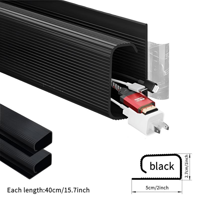 2pcs Self-Adhesive Under-Desk Cable Tray, PVC Invisible Slot Organizer, No-Drill Installation, Multi-Line Management for Monitors and Computers