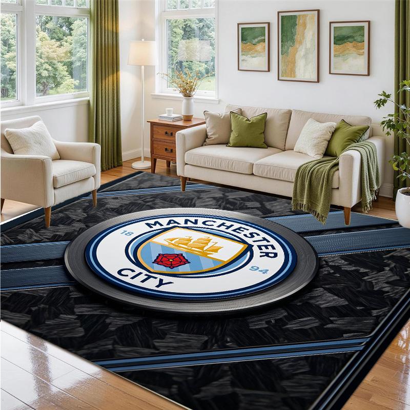Manchester City Design Crystal Velvet Rug Soft Decorative Mat for Bedroom Entrance