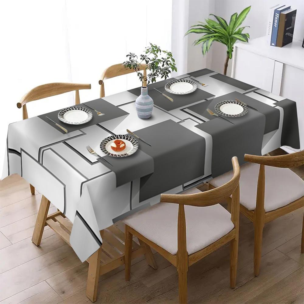 Fashionable and simple high-end grey geometric pattern tablecloth - suitable for picnics, camping, weddings, parties, festivals