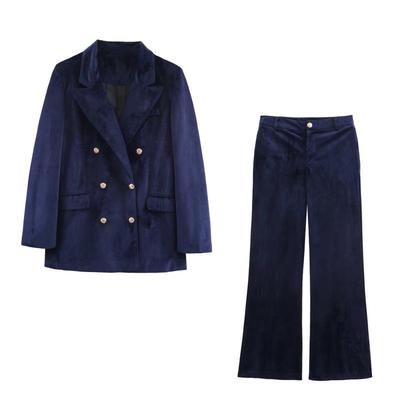 European & American Women's Velvet Blazer and Flare Pants Suit - Early Autumn Fashion