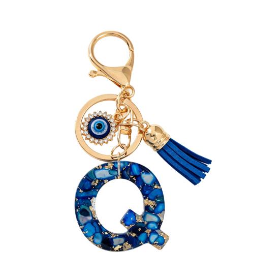 Blue Series Keychain Pendant Initial Letter Key Chain with Eyes Tassel Design