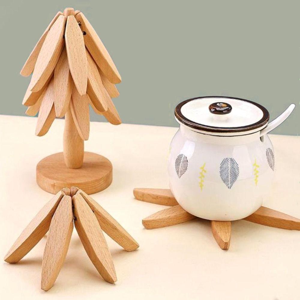Foldable Wooden Trivets Anti Scald Insulation Pads Multifunctional Christmas Tree Coaster  Kitchen