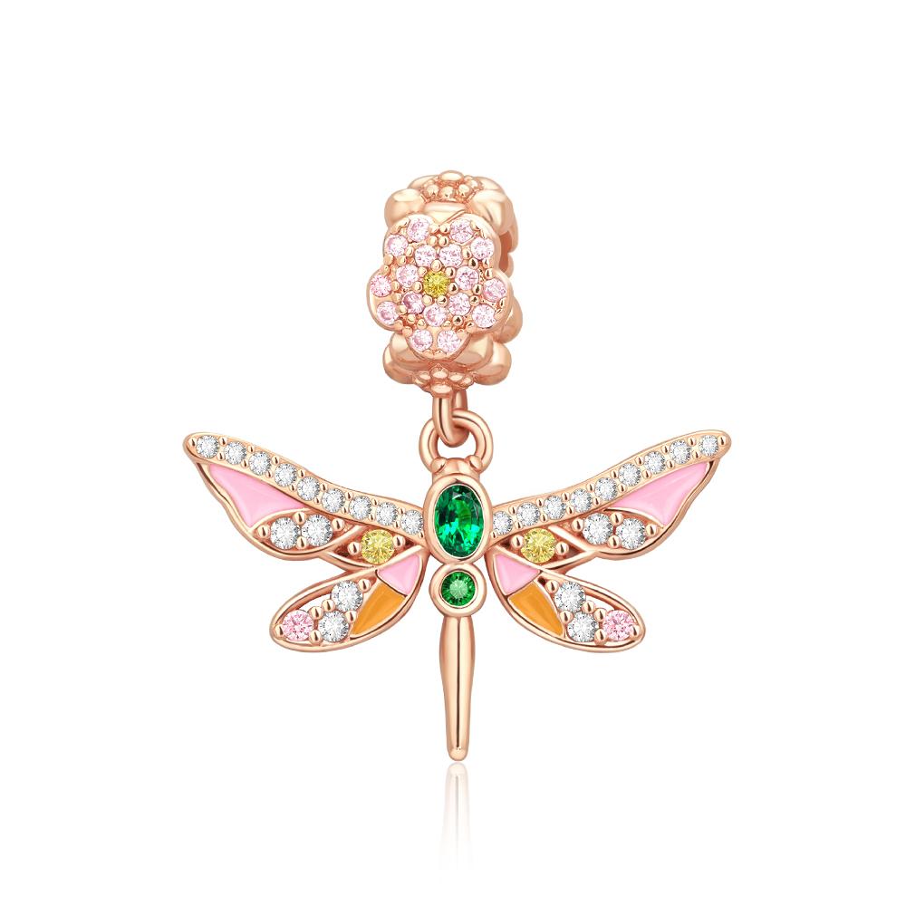 Sparkling Rose Gold Pavé Triple-Row Beads Pink Gem Entwined Hearts Charm Fits Brand Bracelet For Copper Necklace