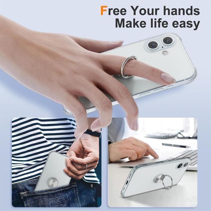 Case for iPhone 16 Plus, with 360-Degree Rotating Silver Ring Stand