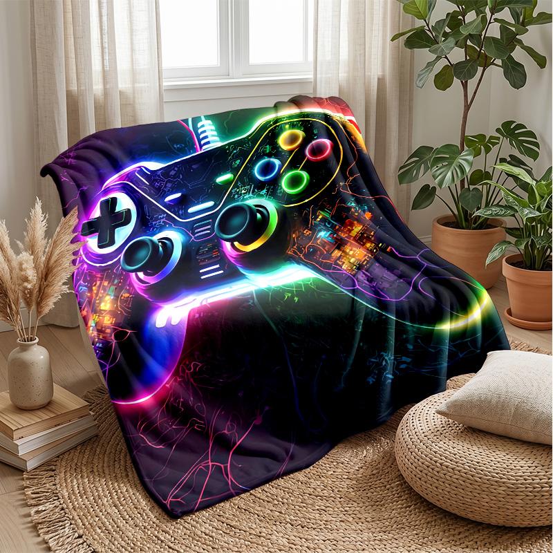 Neon Gaming Controller Theme blanket Lightweight Warm Flannel Blanket Decorative Throw Blanket for Home Decoration