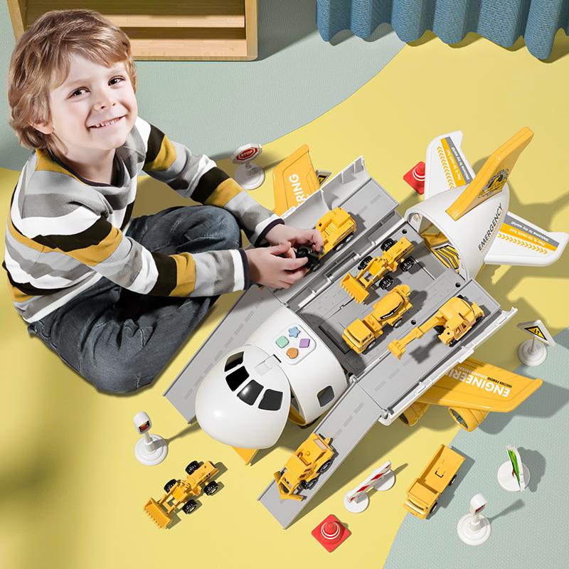 Children's Airplane Car Toy DIY Airplane Model Storage Puzzle Track Toy Car Deformation Music Simulation Track Airliner for Gift