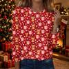 Women's Fashion Christmas Print Crewneck Long Sleeve Pullover Top, Casual Holiday Shirt