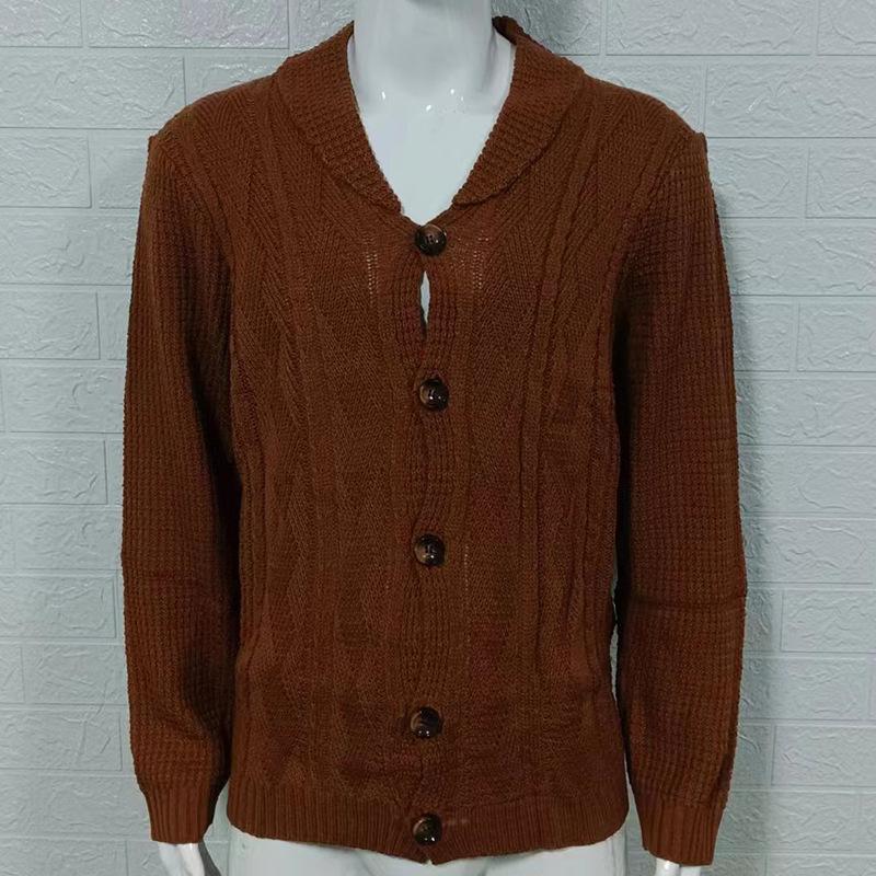 Men's Solid Color Button-Up Long Sleeve Knitted Sweater