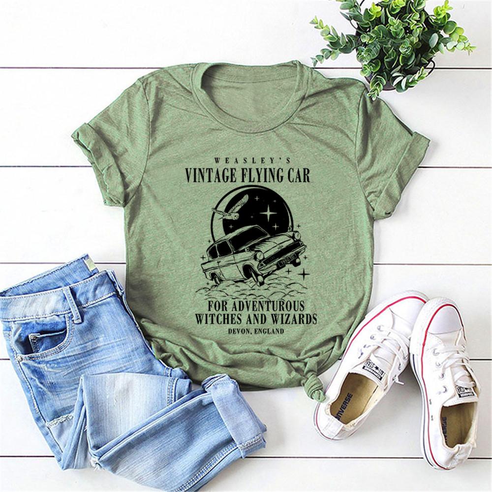 Vintage Fiying Car T Shirts Universal Shirt Unisex Harajuku Vintage Aesthetic ShortSleeve TShirts Oversized Streetwear Couples