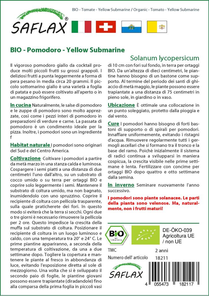 SAFLAX Garden In the Bag - Organic - Tomato - Yellow Submarine - 10 Seeds - With Substrate In a Fitting Stand Up Bag - Solanum Lycopersicum