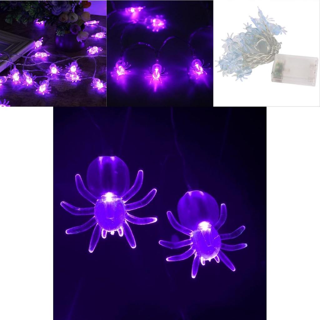 Premium Quality Purple Led String Lights Featuring Bats And Spiders For Halloween