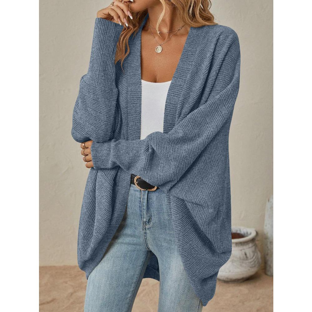 Women New Arrival Solid Medium Length Knit Cardigan, Autumn Winter Casual Open Front Knitted Sweater