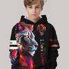 3D Digital Printed Colorful Lion King, Trendy Animal Pattern Hooded Sweatshirt, Fashionable Casual Children's Clothing