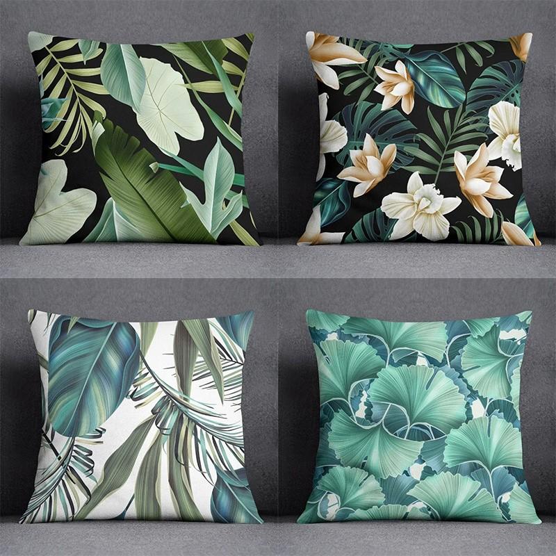 Exotic Tropical Leaves and Flowers Pillow Covers Pattern Cushion Cover Suitable for Sofa Bedroom Car Pillow Cover