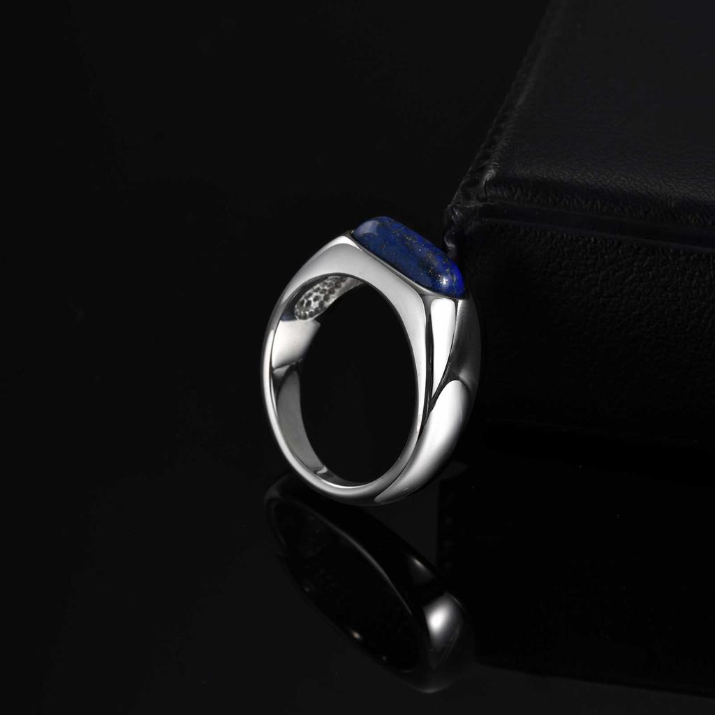 Vintage Lapis Lazuli Natural Stone Ring for Men, High Polished Stainless Steel Ring, Punk  Jewelry Gift