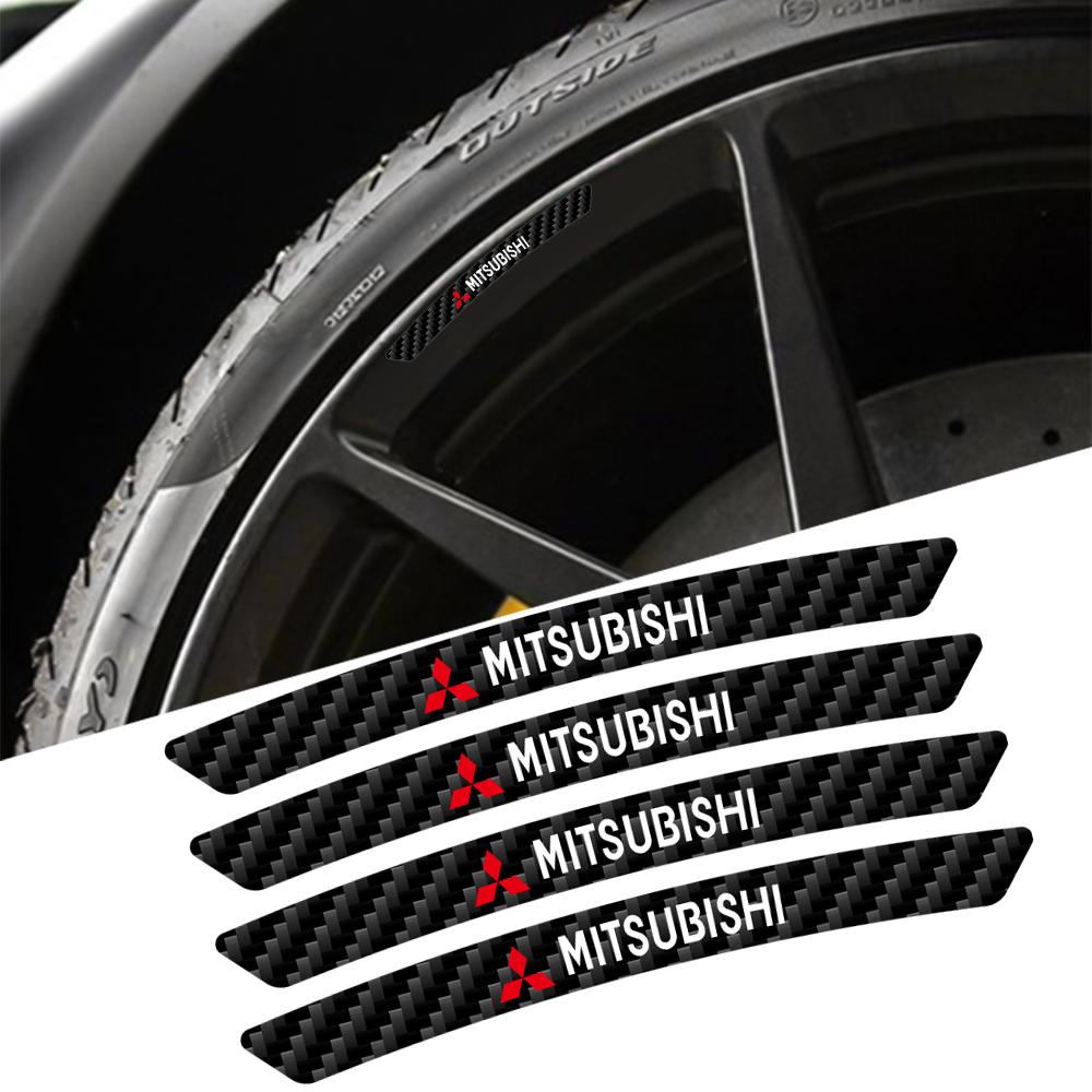 4Pcs Carbon fiber Car Wheel Rim Strip Stickers Accessories For Mitsubishi 9 Ralliart X EX ASX L200 Colt Outlander Pajero Lancer