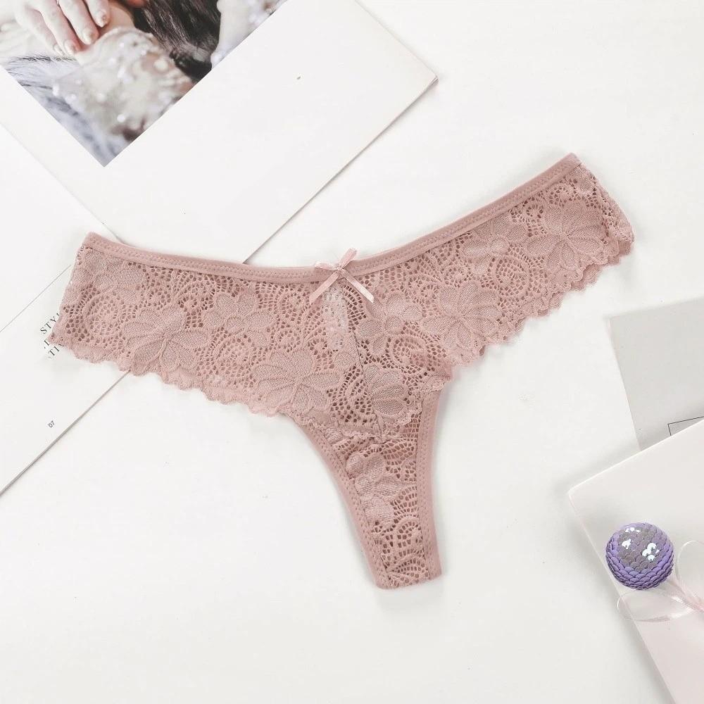 Thong Lace Panties Bow Mesh Lace Briefs Lingerie Underwear for Women Lady