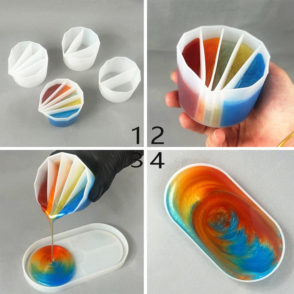 Split Cup Paint Pouring,Reusable Fluid Art Split Cup Silicone Split Pouring Cup with Dividers for Pigment Color Mixing Toning