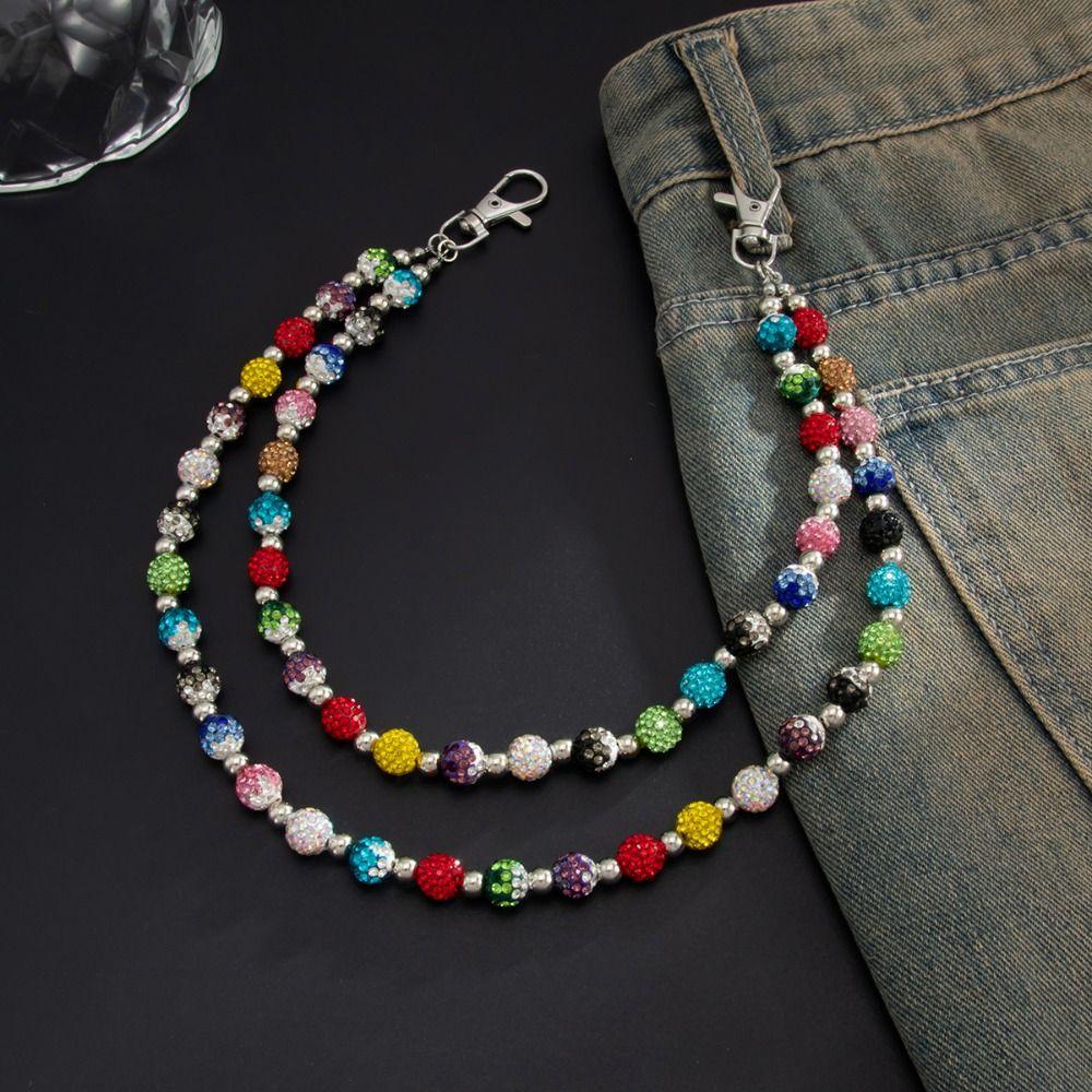 Jeans Chain Punk Belt Chain Gothic Pants Chain Goth Colorful Rhinestone Bead Waist Chain  Female