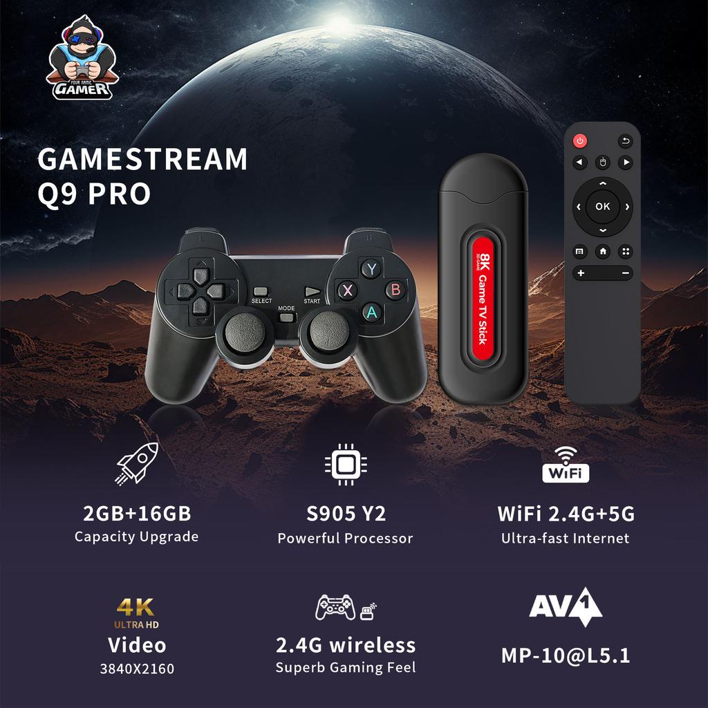 Q9 Pro Video Game Consoles Wireless 2.4GHz Android System TV Game Box HD Output 64GB 40000+Games 3D TV Game Stick