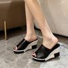 Summer New Sandals Women's Thick-bottomed Muffins, High-heeled Colored Wedges, Comfortable One-word Cool Slippers
