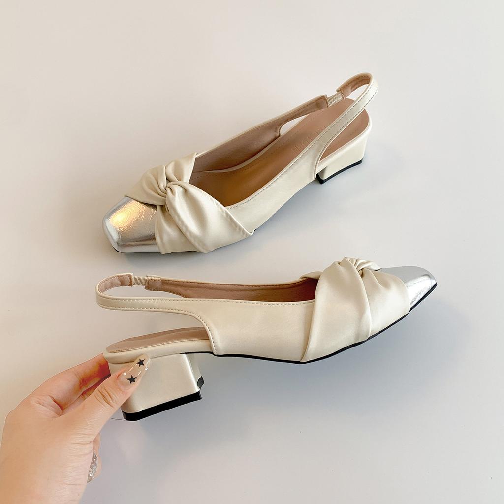 Popular white high-end French thick-heeled bag head sandals women's 2025 new summer wear with skirt and cool single shoes