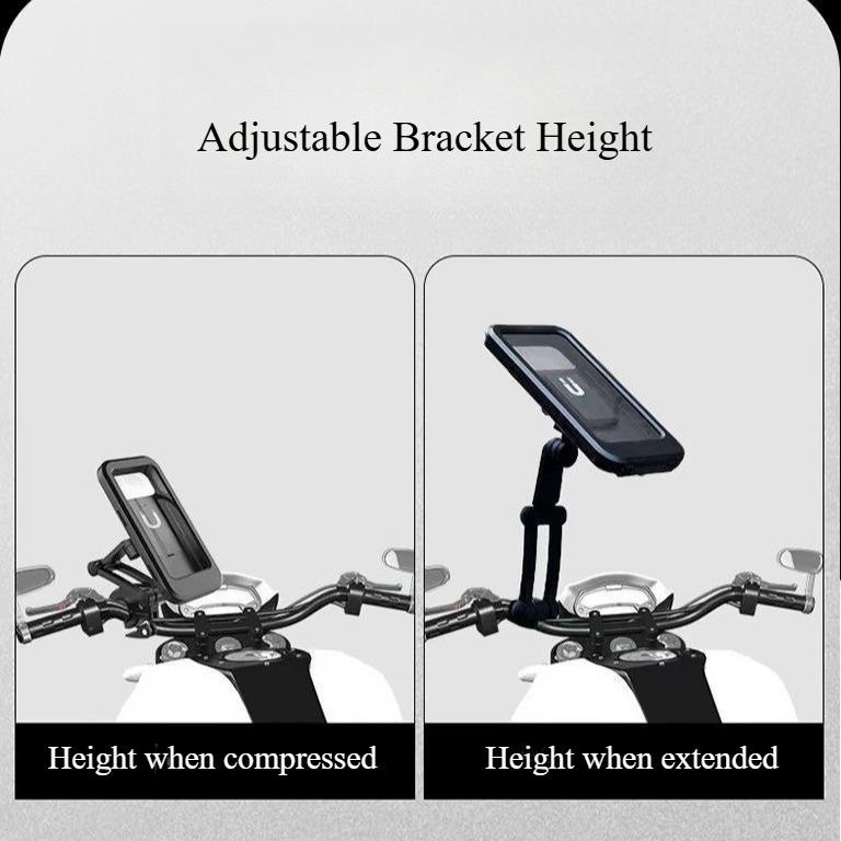 Touchscreen motorcycle phone holder with fully enclosed waterproof bag